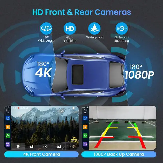 Alt view image 2 of 7 - 9" Wireless Apple CarPlay & Android Auto Screen for Car, 64GB SD Card | 4K Dash Cam, 1080P Backup Camera, GPS Navigation, Mirror Link, Voice Control, Bluetooth Fits All Vehicles
