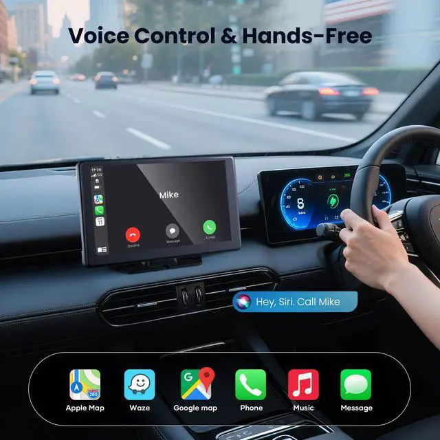 Alt view image 3 of 7 - 9" Wireless Apple CarPlay & Android Auto Screen for Car, 64GB SD Card | 4K Dash Cam, 1080P Backup Camera, GPS Navigation, Mirror Link, Voice Control, Bluetooth Fits All Vehicles