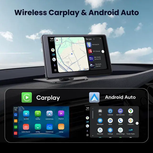 Alt view image 4 of 7 - 9" Wireless Apple CarPlay & Android Auto Screen for Car, 64GB SD Card | 4K Dash Cam, 1080P Backup Camera, GPS Navigation, Mirror Link, Voice Control, Bluetooth Fits All Vehicles