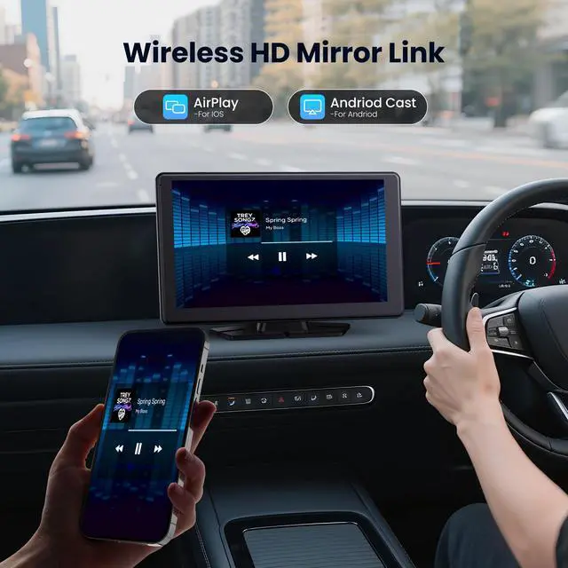 Alt view image 5 of 7 - 9" Wireless Apple CarPlay & Android Auto Screen for Car, 64GB SD Card | 4K Dash Cam, 1080P Backup Camera, GPS Navigation, Mirror Link, Voice Control, Bluetooth Fits All Vehicles