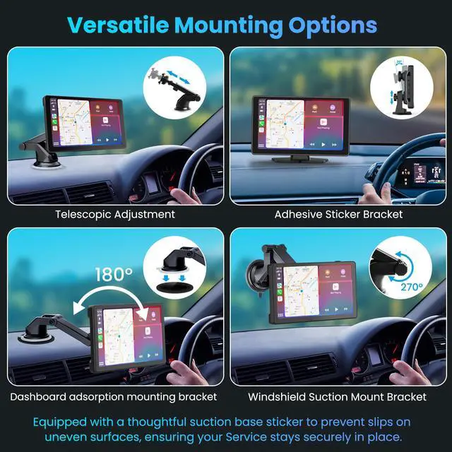 Alt view image 6 of 7 - 9" Wireless Apple CarPlay & Android Auto Screen for Car, 64GB SD Card | 4K Dash Cam, 1080P Backup Camera, GPS Navigation, Mirror Link, Voice Control, Bluetooth Fits All Vehicles