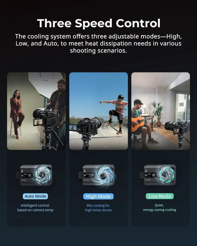 Alt view image 6 of 7 - TEC Cooling Fan Built-in Battery, External Camera Cooling System with TEC Cooling Module, for Sony A7 IV/A7S III/A7C II/A6700/ ZV-E10 / ZV-E10 II/FX3/FX30, for Canon R5/R5 II/R6 III/R6 V