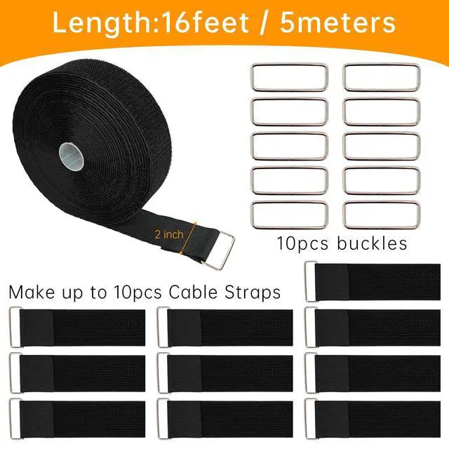 Alt view image 2 of 6 - 2" x16ft Hook and Loop Straps, Long Adjustable Fastening Straps with 10 Metal Buckles, Cut to Length Cinch Straps, Reusable Nylon Securing Cord Ties for Organizer or Storage