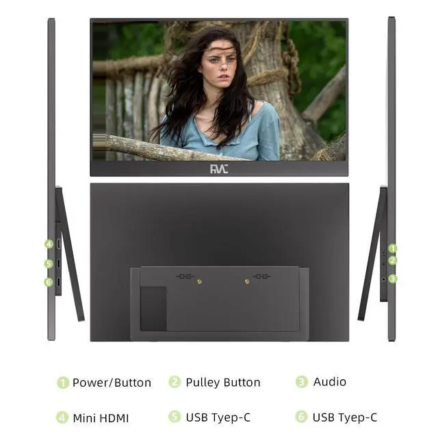 Alt view image 6 of 7 - 15.6" Wireless Portable Monitor 1080P FHD IPS 100% sRGB, Built-in Kickstand Second Screen for Laptop, AirPlay & Miracast Wireless Casting, USB-C HDMI Plug and Play External Display for PC Phone
