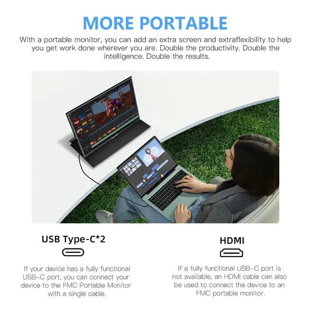 Alt view image 7 of 7 - 15.6" Wireless Portable Monitor 1080P FHD IPS 100% sRGB, Built-in Kickstand Second Screen for Laptop, AirPlay & Miracast Wireless Casting, USB-C HDMI Plug and Play External Display for PC Phone