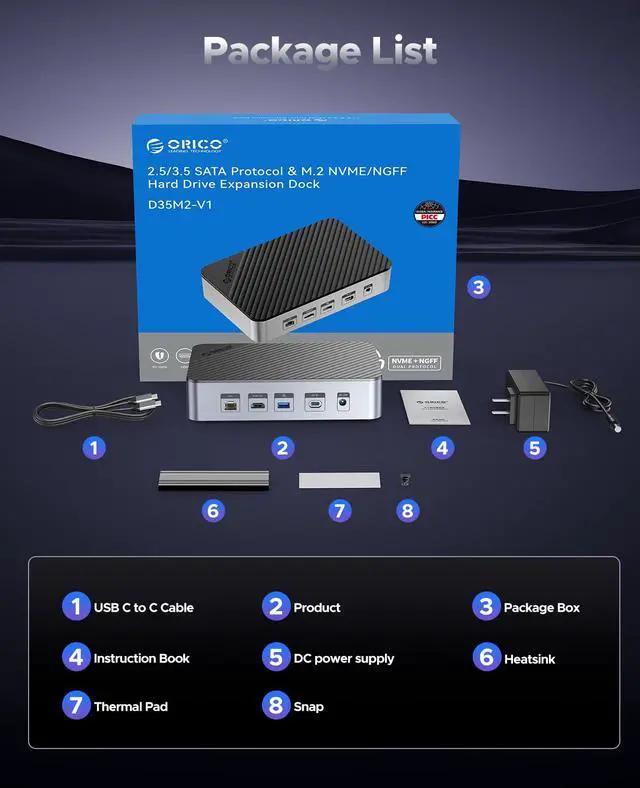 Alt view image 7 of 7 - 12-in-1 USB C Hub with M.2 + SATA 2.5/3.5 SSD/HDD Enclosure, USB C to HDMI Adapter 4K@60Hz,10Gbps USB A/USB C Data Ports, USB C Docking Station for Windows/mac OS D35M2