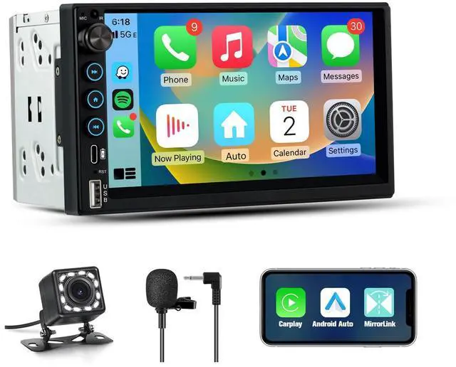 Main image of Double Din Car Radio with Wireless CarPlay & Android Auto 7 Inch