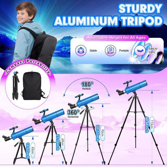 Alt view image 5 of 6 - Telescope for Adults & Kids, 80mm Aperture 500mm (20X-150X) | Portable Refractor Telescopes, for Astronomy Beginners, with Tripod Phone Adapter, Stickers, Backpack, Travel and Stargazing