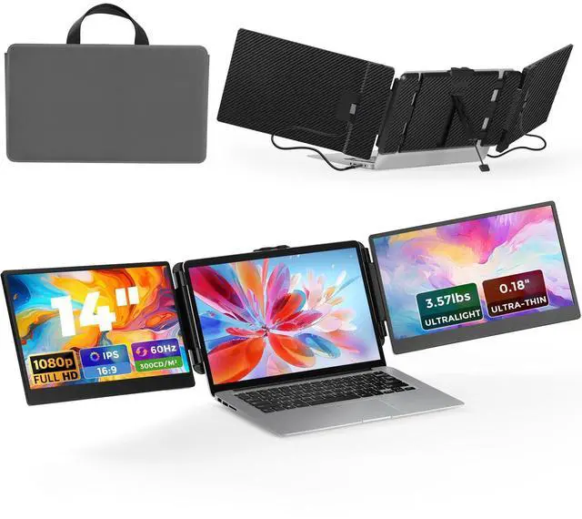 Main image of Laptop Screen Extender, 14" FHD 1080P IPS Portable Monitor for Laptop, Triple Screen Extender Monitor USB-C/HDMI Plug-Play for Windows, Mac, Fit 13"-17.3" Laptops