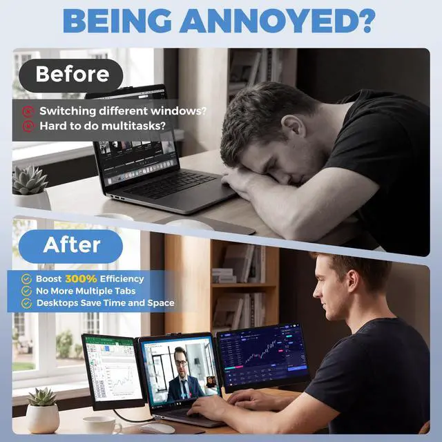 Alt view image 3 of 5 - Laptop Screen Extender, 14" FHD 1080P IPS Portable Monitor for Laptop, Triple Screen Extender Monitor USB-C/HDMI Plug-Play for Windows, Mac, Fit 13"-17.3" Laptops