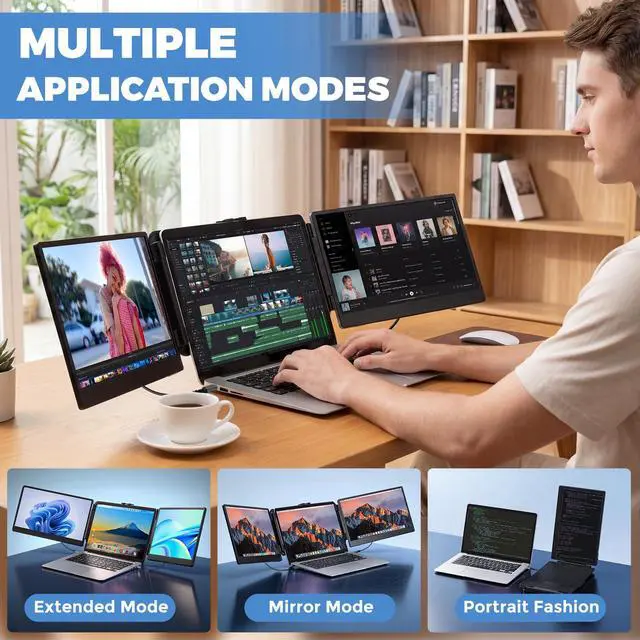 Alt view image 4 of 5 - Laptop Screen Extender, 14" FHD 1080P IPS Portable Monitor for Laptop, Triple Screen Extender Monitor USB-C/HDMI Plug-Play for Windows, Mac, Fit 13"-17.3" Laptops