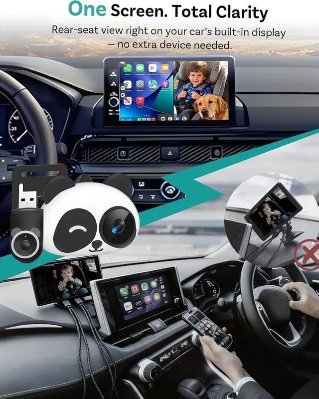 Alt view image 5 of 7 - Carplay Baby Car Camera Monitor for Wireless Backseat Babycam | Plug&Play 1080p HD Split Screen Navigation for Parents&Pet Owners Safety Infants