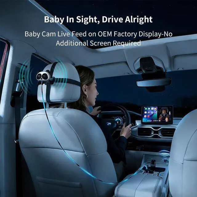 Alt view image 7 of 7 - Carplay Baby Car Camera Monitor for Wireless Backseat Babycam | Plug&Play 1080p HD Split Screen Navigation for Parents&Pet Owners Safety Infants
