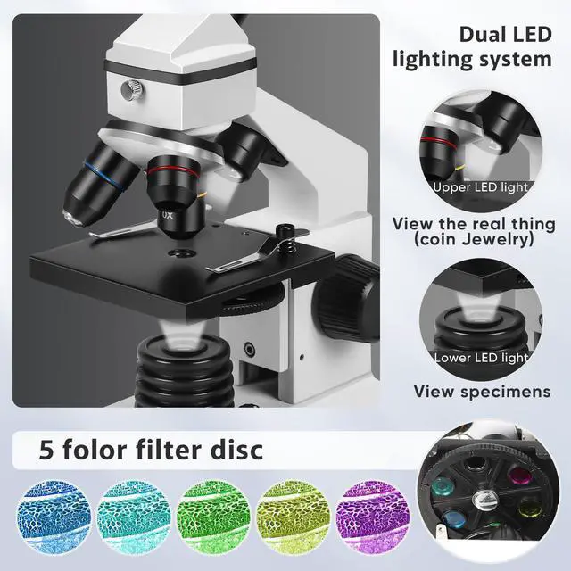 Alt view image 3 of 6 - Microscope for Adults Professional:Compound Microscope for Kids 8-12,100X-2000X Kids Microscope Kit with Prepared Microscope Slides and Covers,Plant Stereo Microscopes for Kids Homeschool Lab