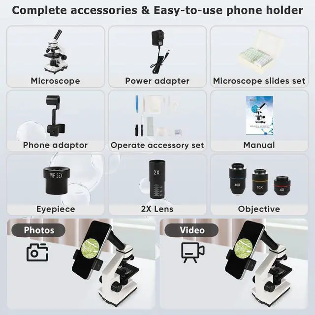Alt view image 4 of 6 - Microscope for Adults Professional:Compound Microscope for Kids 8-12,100X-2000X Kids Microscope Kit with Prepared Microscope Slides and Covers,Plant Stereo Microscopes for Kids Homeschool Lab