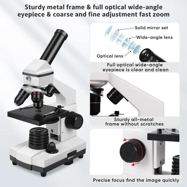 Alt view image 2 of 6 - Microscope for Adults Professional:Compound Microscope for Kids 8-12,100X-2000X Kids Microscope Kit with Prepared Microscope Slides and Covers,Plant Stereo Microscopes for Kids Homeschool Lab