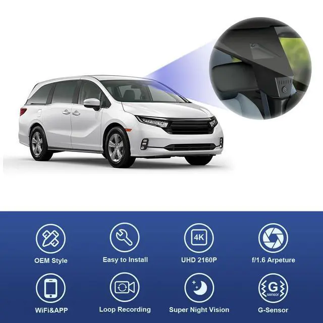 Alt view image 3 of 6 - 4K Dash Cam Suitable for Honda Odyssey 2021-2026 EX LX Touring Elite Sport EX-L (Gen6), OEM Factory Look, UHD 2160P Video, WiFi & APP, Loop Recording, G-Sensor, Plug & Play, 64GB Card