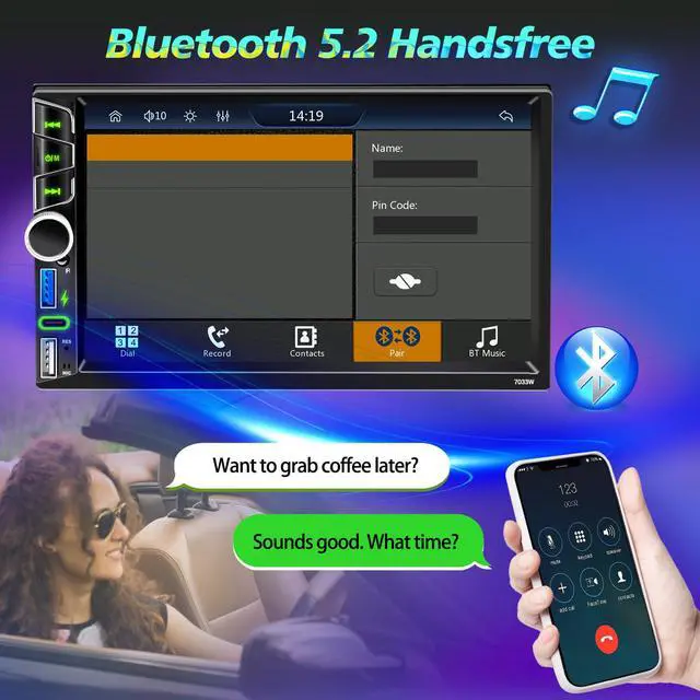 Alt view image 3 of 7 - Double Din Car Stereo Wireless Apple CarPlay Android Auto, Backup Camera | 7" Touchscreen Car Radio Receiver,Bluetooth 5.2,FM AM RDS,Physical Knob,SWC,Equalizer,Subwoofer Port,Mirror Link,USB/Type-C