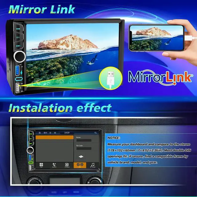 Alt view image 5 of 7 - Double Din Car Stereo Wireless Apple CarPlay Android Auto, Backup Camera | 7" Touchscreen Car Radio Receiver,Bluetooth 5.2,FM AM RDS,Physical Knob,SWC,Equalizer,Subwoofer Port,Mirror Link,USB/Type-C
