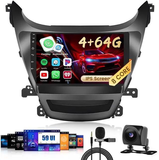 Main image of 8 Core 4+64G Radio for Hyundai Elantra 2014-2016 Stereo Upgrade | Android 15, 59UI, 9" Touchscreen, Wireless CarPlay/Android Auto, GPS, Bluetooth, EQ, Free AHD Backup Camera