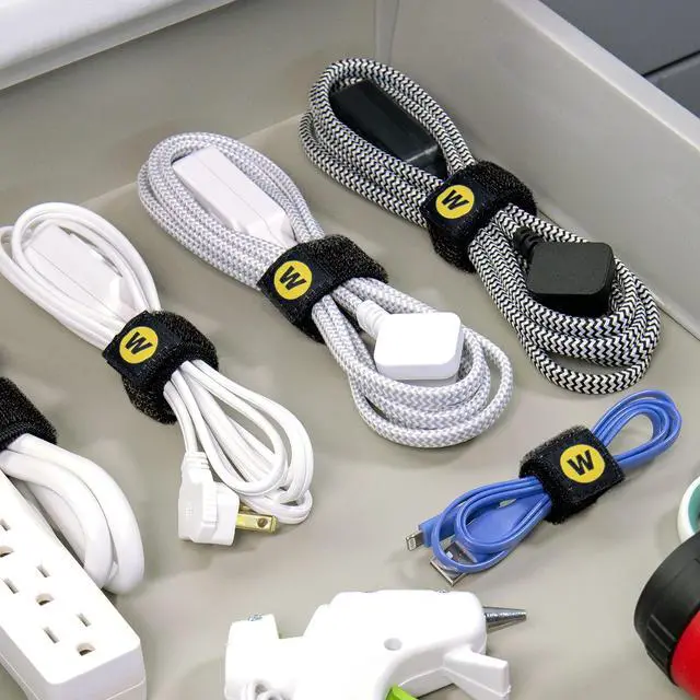 Alt view image 2 of 7 - Selfie Straps by - 6-inch (12-Pack) Black | Elastic Hook and Loop Cord Organizer Wraps for Phone Charger, Computer, Electrical Charging Cord and Cable Storage