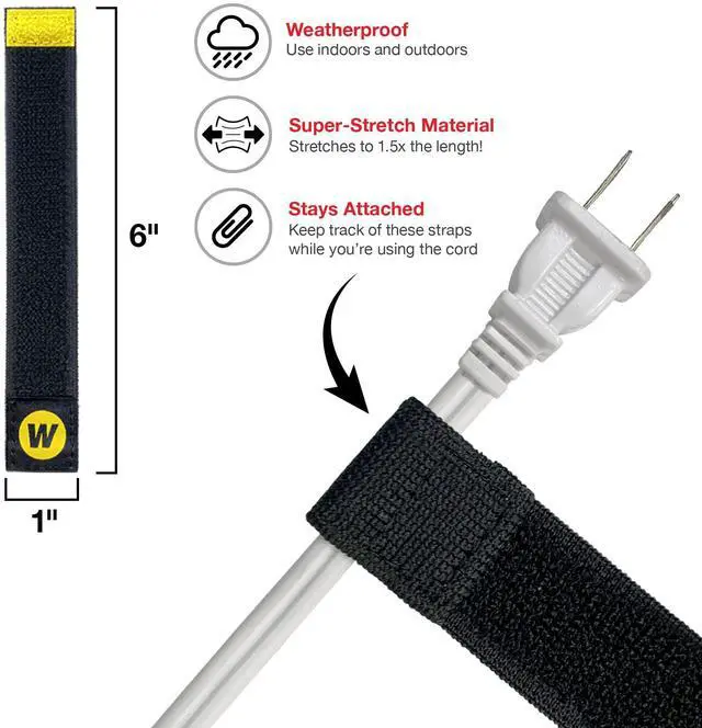 Alt view image 5 of 7 - Selfie Straps by - 6-inch (12-Pack) Black | Elastic Hook and Loop Cord Organizer Wraps for Phone Charger, Computer, Electrical Charging Cord and Cable Storage