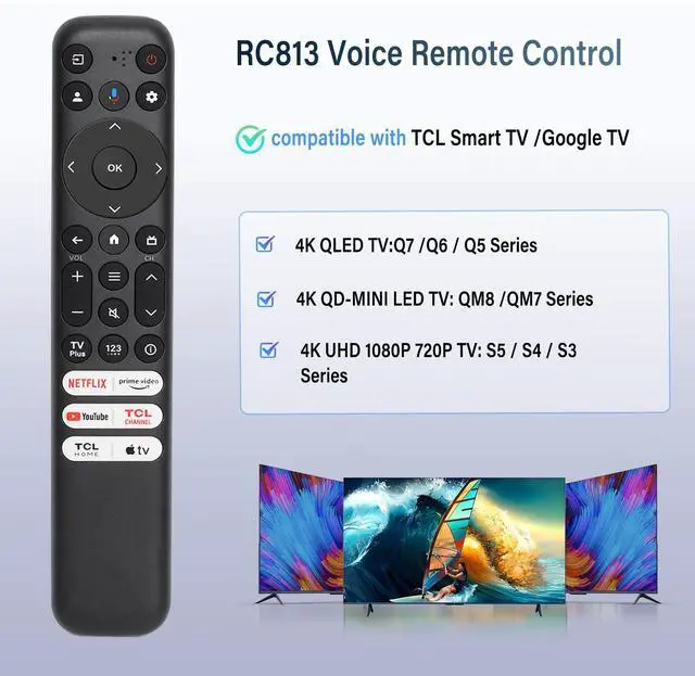 Alt view image 2 of 6 - RC813 Voice Remote Control, for TCL Google TV Remote Control, Comes with 6 Shortcut Keys. Compatible with TCL 4k QLED/UHD/QD-Mini Series Smart TVS