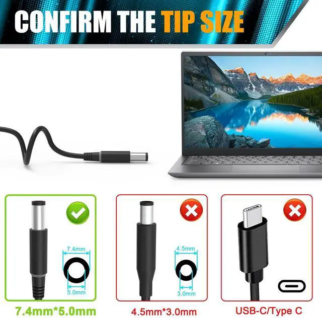 Alt view image 4 of 7 - Replacement for Dell 130W 7.4mm Tip AC Adapter Charger PA-4E LA130PM121 DA130PE1-00 JU012 CM161 Inspiron 15 7000 7559 G3 G5 Charger d6000 Docking Station Laptop Power Cord