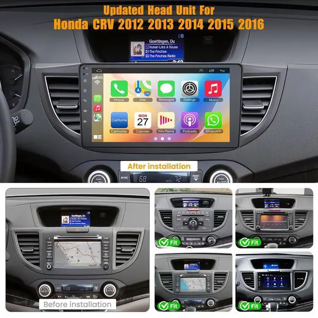 Alt view image 2 of 7 - 8 Core 6GB+128GB Car Radio for Honda CRV 2012-2016,10.2 Inch QLED Touch Screen Car Stereo with Carplay&Android Auto,WiFi,GPS Navigation,Bluetooth5.0,FM&AM Radio