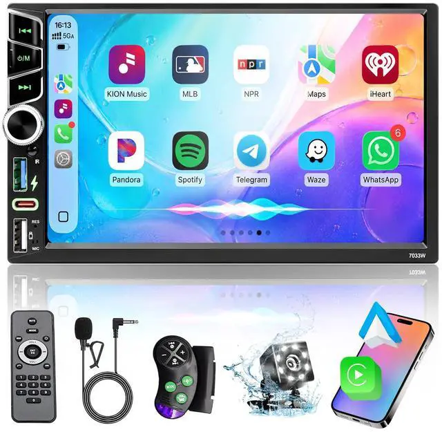 Main image of 7" Double Din Car Stereo,Wireless Apple CarPlay Android Auto GPS Navigation | FM AM Car Radio with Backup Camera,Audio Receiver,Subwoofer Ports,Bluetooth 5.2,Type-C/USB Fast Charging,180W Outputs,Knob