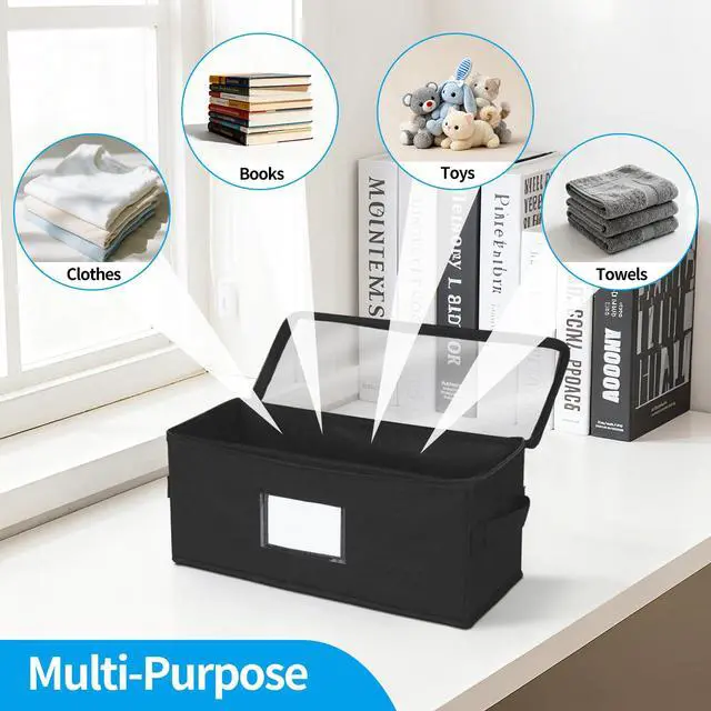 Alt view image 6 of 7 - 4 Pack Fabric CD Storage Box with Clear PVC Lid, Holds 35 Standard CD Cases, Zipper Closure for Dust Protection, Portable CD Organizer for Music Collection, Black
