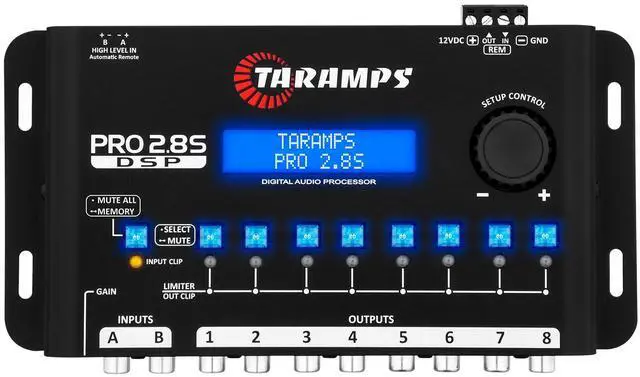 Main image of Taramps Pro 2.8S Black DSP Crossover Full Digital Signal Audio Processor and Equalizer with sequencer 15-Band Graphic Equalization 12 preset EQ 2-Channel in and 8-Channel Out Car Audio, Sound Quality