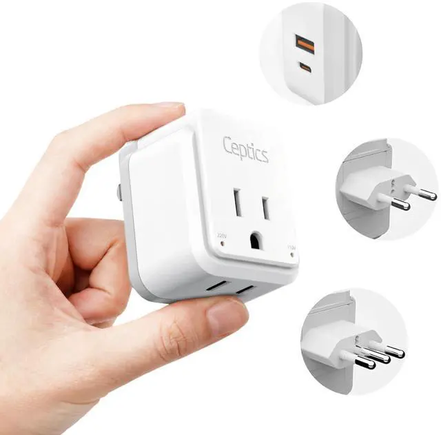 Main image of Chile, Rome, Italy Travel Plug Adapter Set, Chile plug adapter USB-USB-C 20W PD-QC 18W, 2 Outlet, US to Italy plug adapter for Lybia, Uruguay Includes Type C, L SWadAPt Attachments - PAK-IT