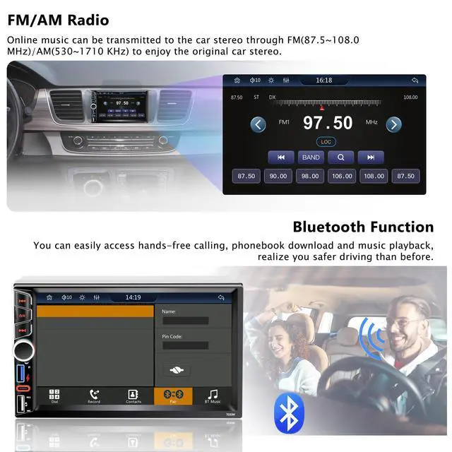 Alt view image 4 of 6 - 7" Double Din Car Stereo,Wireless Apple CarPlay Android Auto GPS Navigation | FM AM Car Radio with Backup Camera,Audio Receiver,Subwoofer Ports,Bluetooth 5.2,Type-C/USB Fast Charging,180W Outputs,Knob