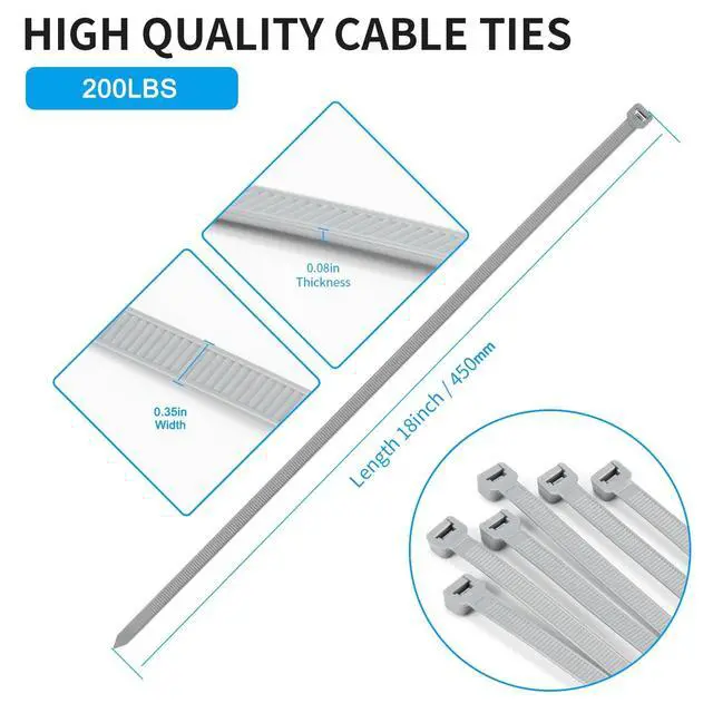 Alt view image 2 of 7 - 18 inch Gaeden Green Zip Ties Heavy Duty 100 PACK, 200 LBS Ultra Exclusive Strong Plastic Wire Ties, Large Cable Ties Extra Long Tie Wraps, Indoor and Outdoor UV Resistant