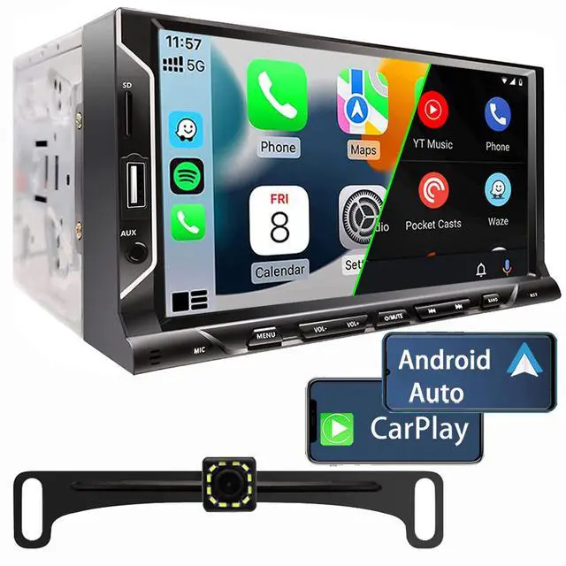 Main image of 7 Inch Double Din Car Stereo Support Apple CarPlay Android Auto Mirror Link Capacitive Touchscreen Monitor Car Play Radio with Bluetooth 5.0, FM Radio, USB/TF/AUX Port, Backup Camera, Remote Control