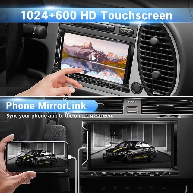 Alt view image 3 of 7 - 7 Inch Double Din Car Stereo Support Apple CarPlay Android Auto Mirror Link Capacitive Touchscreen Monitor Car Play Radio with Bluetooth 5.0, FM Radio, USB/TF/AUX Port, Backup Camera, Remote Control