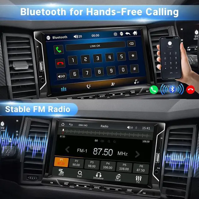 Alt view image 4 of 7 - 7 Inch Double Din Car Stereo Support Apple CarPlay Android Auto Mirror Link Capacitive Touchscreen Monitor Car Play Radio with Bluetooth 5.0, FM Radio, USB/TF/AUX Port, Backup Camera, Remote Control