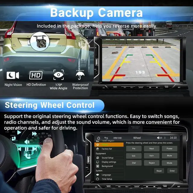 Alt view image 5 of 7 - 7 Inch Double Din Car Stereo Support Apple CarPlay Android Auto Mirror Link Capacitive Touchscreen Monitor Car Play Radio with Bluetooth 5.0, FM Radio, USB/TF/AUX Port, Backup Camera, Remote Control