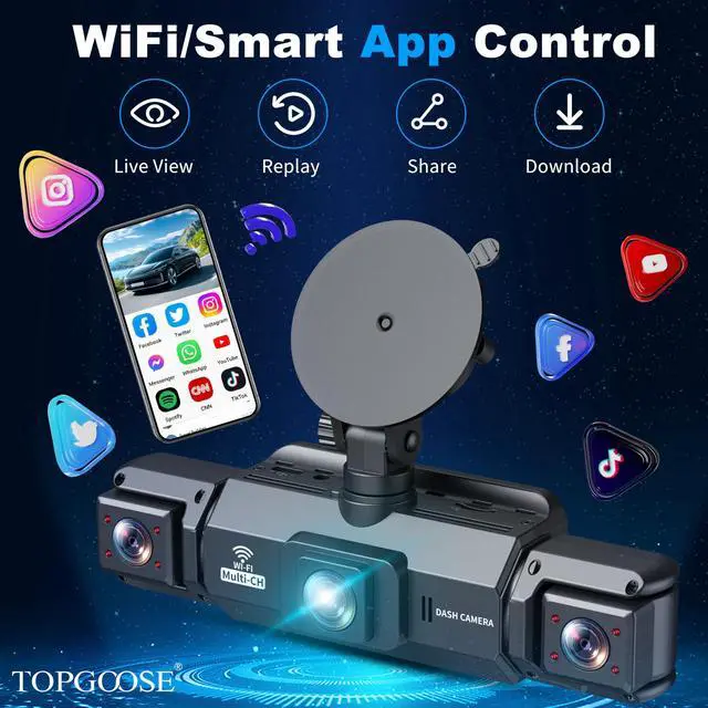 Alt view image 4 of 7 - 360° Dash Cam 4 Channel 5G WiFi & APP Control, Free 64GB Card, 2K FHD Front and Rear Inside, Left Right Dash Camera for Cars, G-Sensor, Loop Recording, 24H Parking Mode
