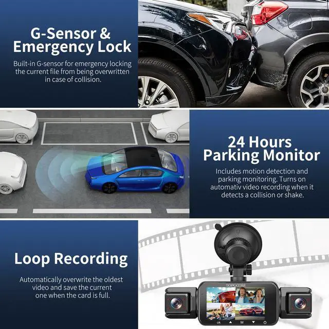 Alt view image 6 of 7 - 360° Dash Cam 4 Channel 5G WiFi & APP Control, Free 64GB Card, 2K FHD Front and Rear Inside, Left Right Dash Camera for Cars, G-Sensor, Loop Recording, 24H Parking Mode