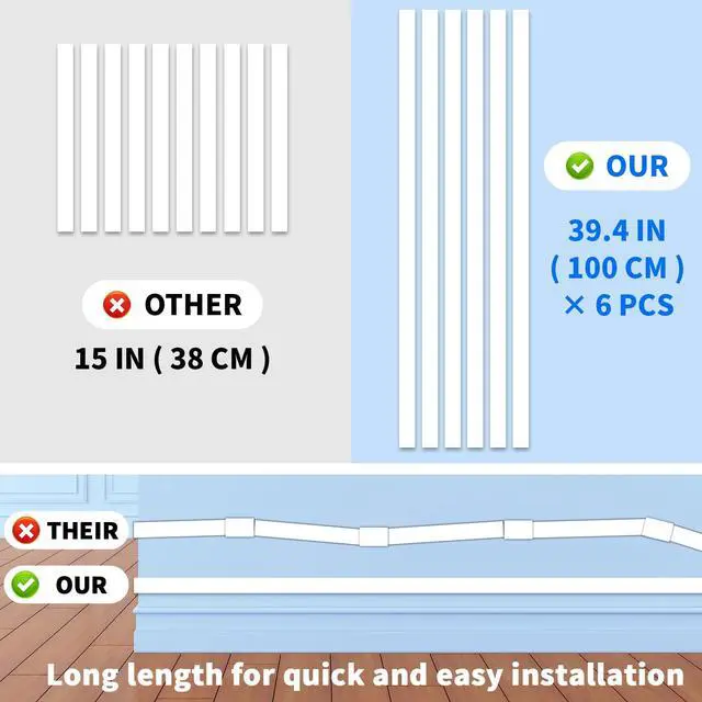 Alt view image 4 of 6 - Extra-Long Paintable Cord Cover Hider for Wall TV - 6X 39.4in TTL 236in