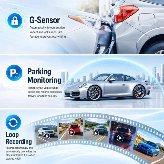 Alt view image 4 of 7 - 3 Channel Mirror Dash Camera for Cars,9.66" Triple Rear View Mirror with Front 4K/3K, Inside and Rear 1080P with WiFi, G-Sensor, Night Vision, Reverse Assist, Parking Monitoring (Include 64GB Card)