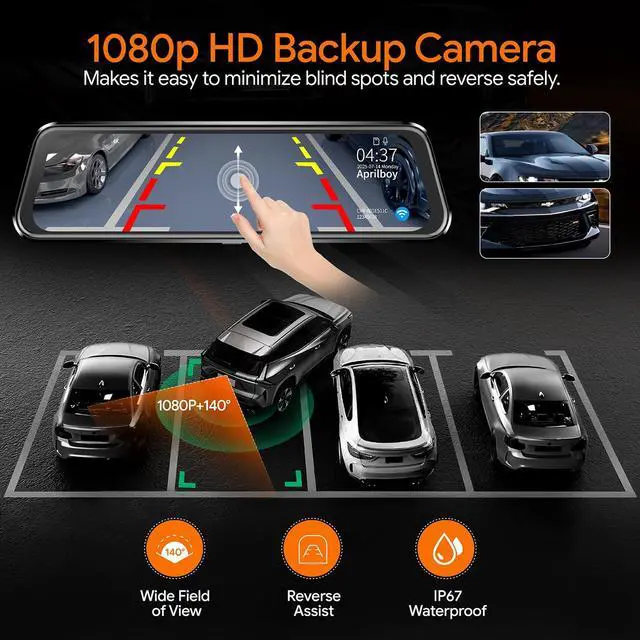 Alt view image 6 of 7 - 3 Channel Mirror Dash Camera for Cars,9.66" Triple Rear View Mirror with Front 4K/3K, Inside and Rear 1080P with WiFi, G-Sensor, Night Vision, Reverse Assist, Parking Monitoring (Include 64GB Card)