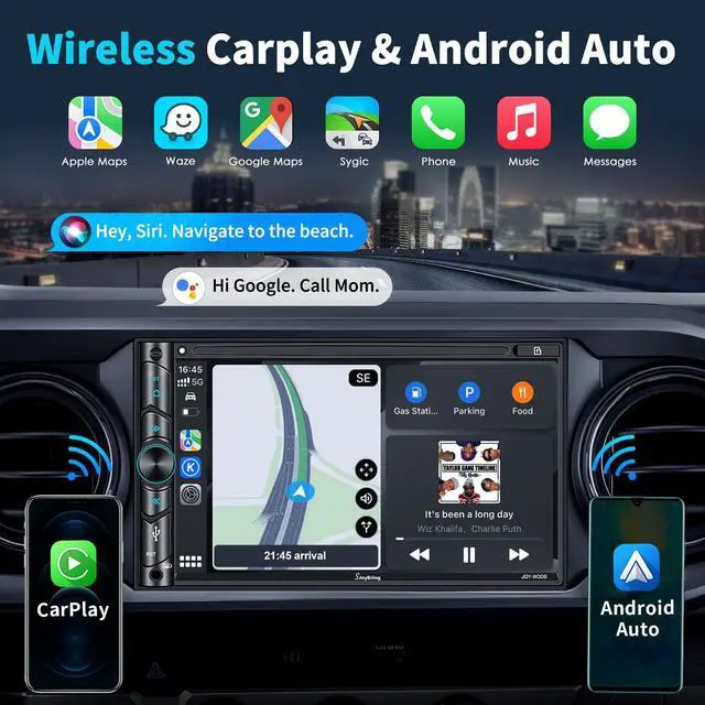 Alt view image 2 of 6 - Double Din Car Stereo Compatible with Voice Control Apple Carplay - 7 Inch HD LCD Touchscreen Monitor, Bluetooth, Subwoofer, USB/SD Port, A/V Input, AM/FM Car Radio Receiver, Backup Camera