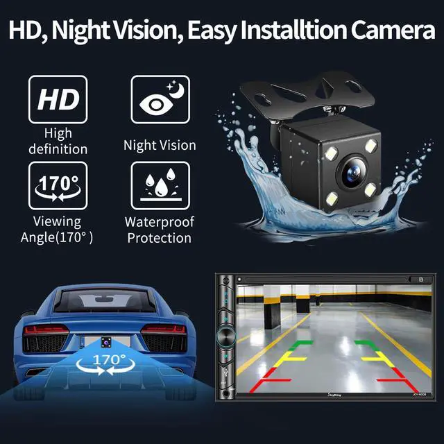 Alt view image 5 of 6 - Double Din Car Stereo Compatible with Voice Control Apple Carplay - 7 Inch HD LCD Touchscreen Monitor, Bluetooth, Subwoofer, USB/SD Port, A/V Input, AM/FM Car Radio Receiver, Backup Camera