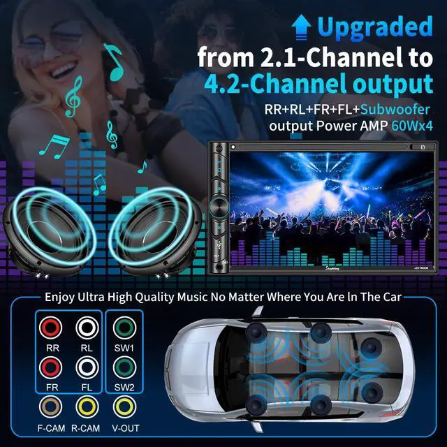 Alt view image 3 of 6 - Double Din Car Stereo Compatible with Voice Control Apple Carplay - 7 Inch HD LCD Touchscreen Monitor, Bluetooth, Subwoofer, USB/SD Port, A/V Input, AM/FM Car Radio Receiver, Backup Camera