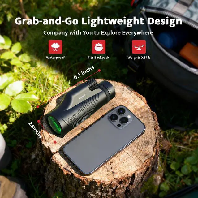 Alt view image 4 of 5 - Monocular Telescope, 10x42 Monoculars for Adults | Compact Portable Waterproof Monocular with Hand Strap, Lightweight Handheld Pocket Telescope for Bird Watching