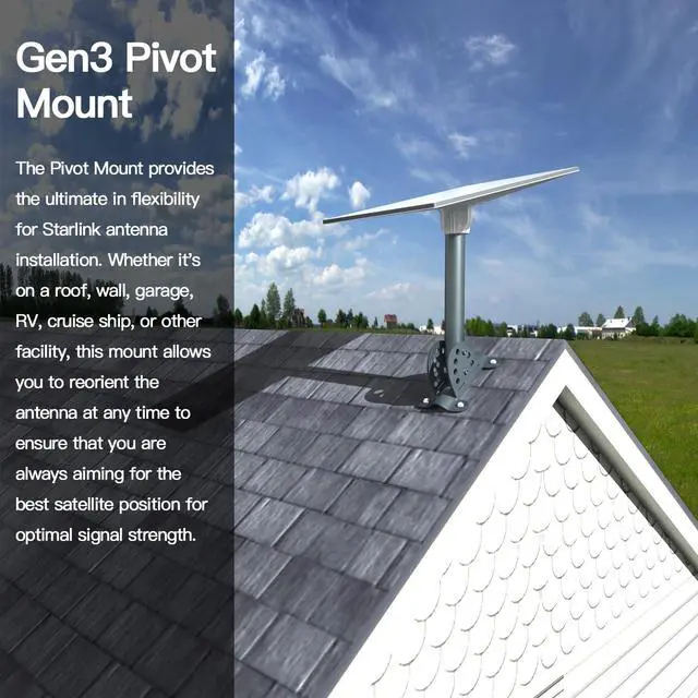 Alt view image 2 of 7 - Starlink Standard 4/4X Pivot Roof Mount Kit, Compatible with Gen3 Starlink Standard Dish, Outdoor Roof Mount, Antenna Mast Pipe Mounting Kit