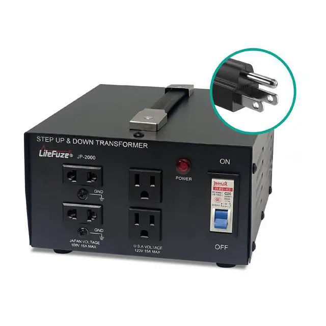 Alt view image 2 of 7 - 2000 Watt Japan Voltage Converter Transformer Step Up/Down - 100v to 120v / 120v to 100v Japanese Power Converter - Fully Grounded Cord CE Certified